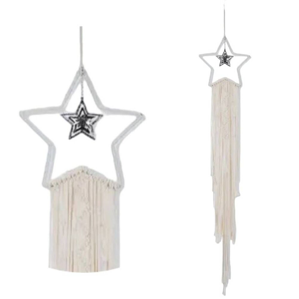 Large Handmade Neutral Cream Macrame Star Dream Catcher Wall Hanging NEW